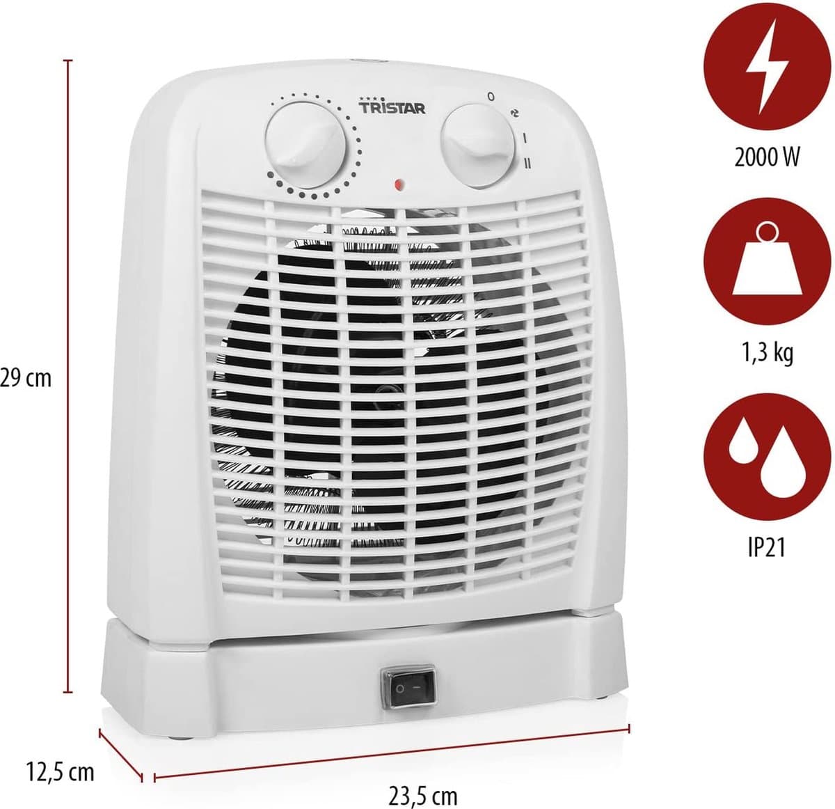 Elektrische kachel Tristar KA-5059 - Ventilatorkachel - 2 warmtestanden en ventilator - Campingkachel - Wit - Oscillerend - Overhittingsbeveiliging - Badkamerverwarming productafbeelding