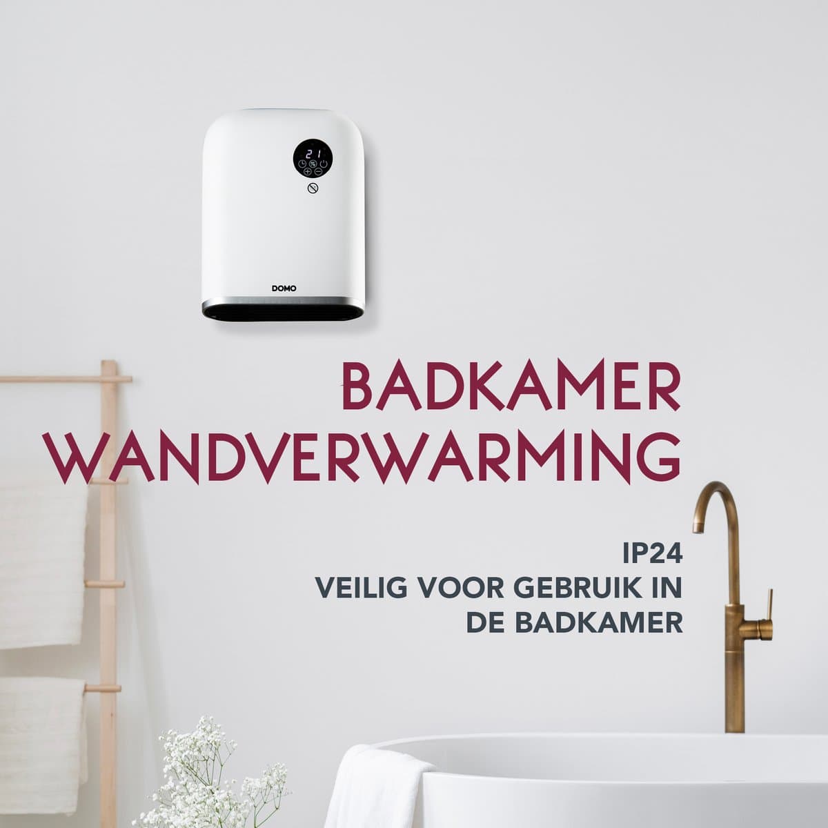 DOMO DO7357F Badkamer Verwarming - Elektrische Kachel - Wifi bediening via App - IP24 - 2000W - Wit productafbeelding 4