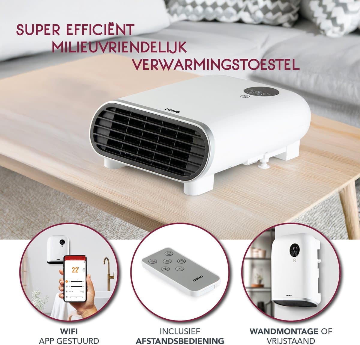 DOMO DO7357F Badkamer Verwarming - Elektrische Kachel - Wifi bediening via App - IP24 - 2000W - Wit productafbeelding 3