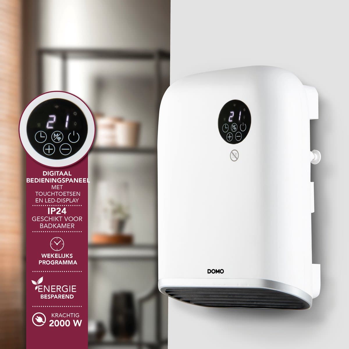 DOMO DO7357F Badkamer Verwarming - Elektrische Kachel - Wifi bediening via App - IP24 - 2000W - Wit productafbeelding 2