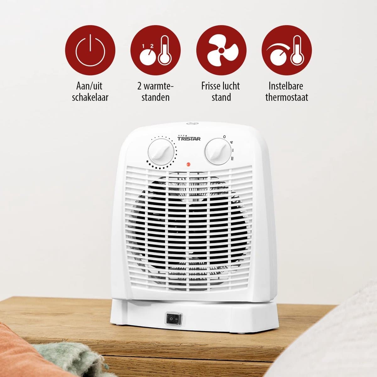 Elektrische kachel Tristar KA-5059 - Ventilatorkachel - 2 warmtestanden en ventilator - Campingkachel - Wit - Oscillerend - Overhittingsbeveiliging - Badkamerverwarming productafbeelding