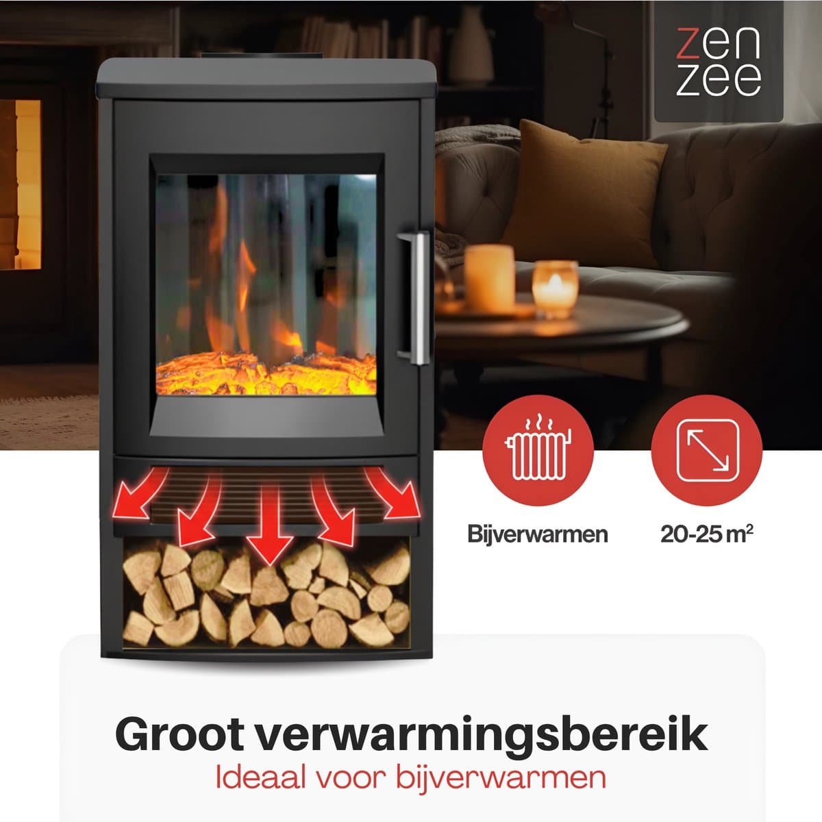 Elektrische kachel – Sfeerhaard – Thermostaat – Timer - Afstandsbediening - WiFi APP bediening – 1800W – Zwart – Bijverwarming – Ventilatorkachel – Heater – Elektrische verwarming – Convectorverwarming - Haard - Openhaard productafbeelding 5