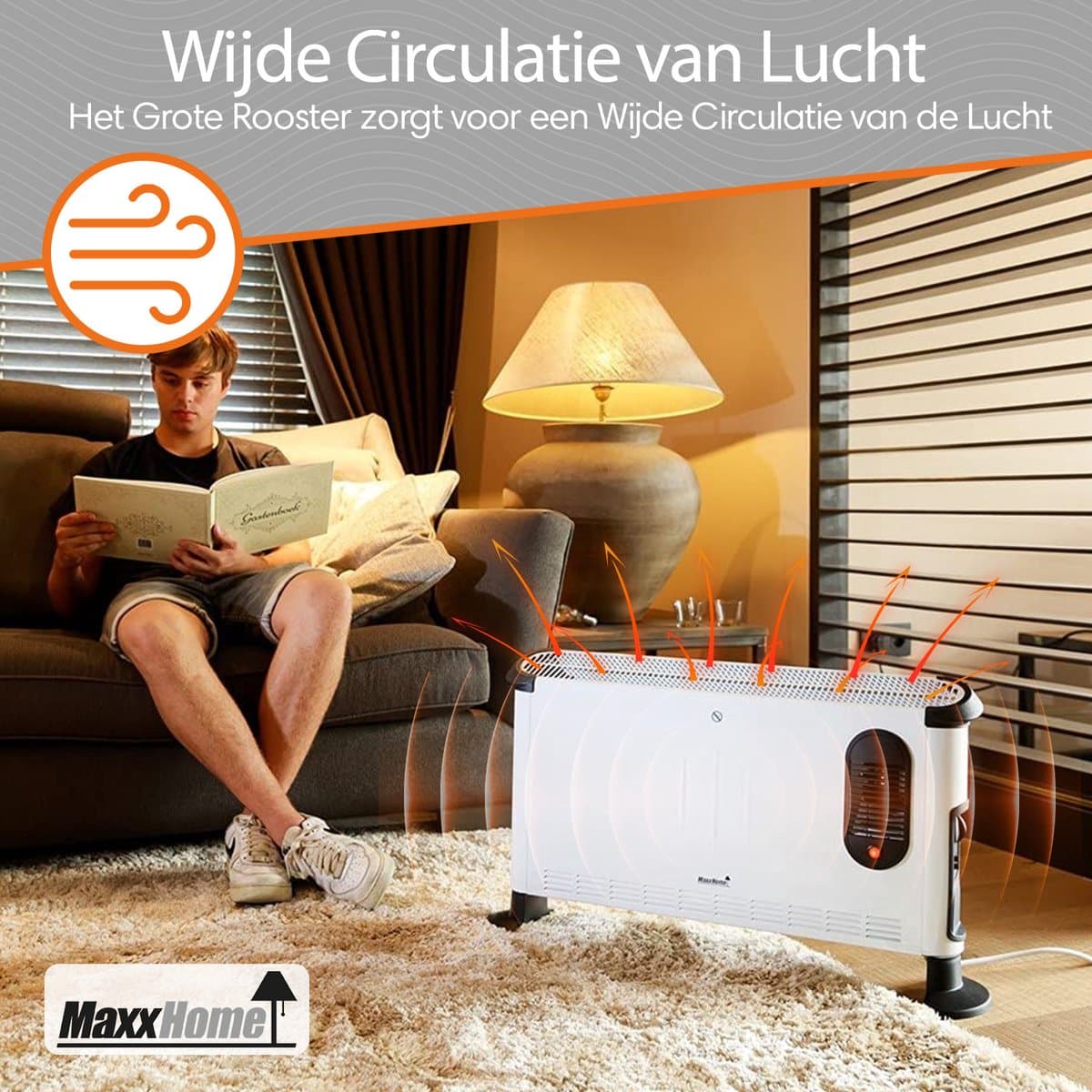 MaxxHome Convectorkachel met turboventilator, elektrische verwarming, elektrische kachel, radiator met drie warmtestanden voor ruimtes tot 75 m³, voor binnen, thermostaat 3000 Watt productafbeelding 4