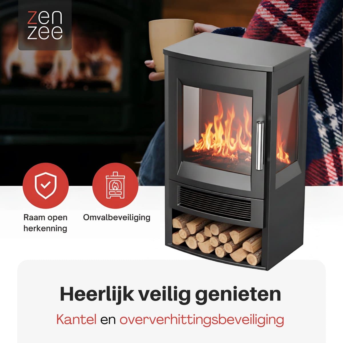 Elektrische kachel – Sfeerhaard – Thermostaat – Timer - Afstandsbediening - WiFi APP bediening – 1800W – Zwart – Bijverwarming – Ventilatorkachel – Heater – Elektrische verwarming – Convectorverwarming - Haard - Openhaard productafbeelding 6