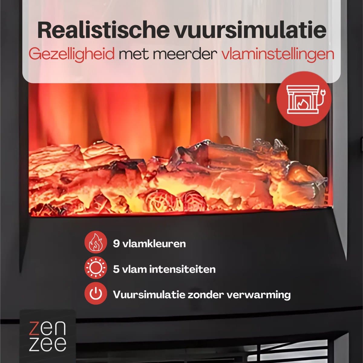 Elektrische kachel – Sfeerhaard – Thermostaat – Timer - Afstandsbediening - WiFi APP bediening – 1800W – Zwart – Bijverwarming – Ventilatorkachel – Heater – Elektrische verwarming – Convectorverwarming - Haard - Openhaard productafbeelding 3