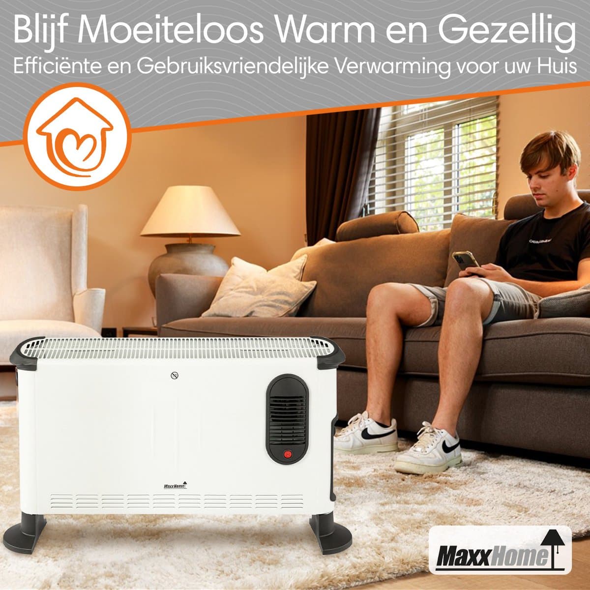 MaxxHome Convectorkachel met turboventilator, elektrische verwarming, elektrische kachel, radiator met drie warmtestanden voor ruimtes tot 75 m³, voor binnen, thermostaat 3000 Watt productafbeelding 5