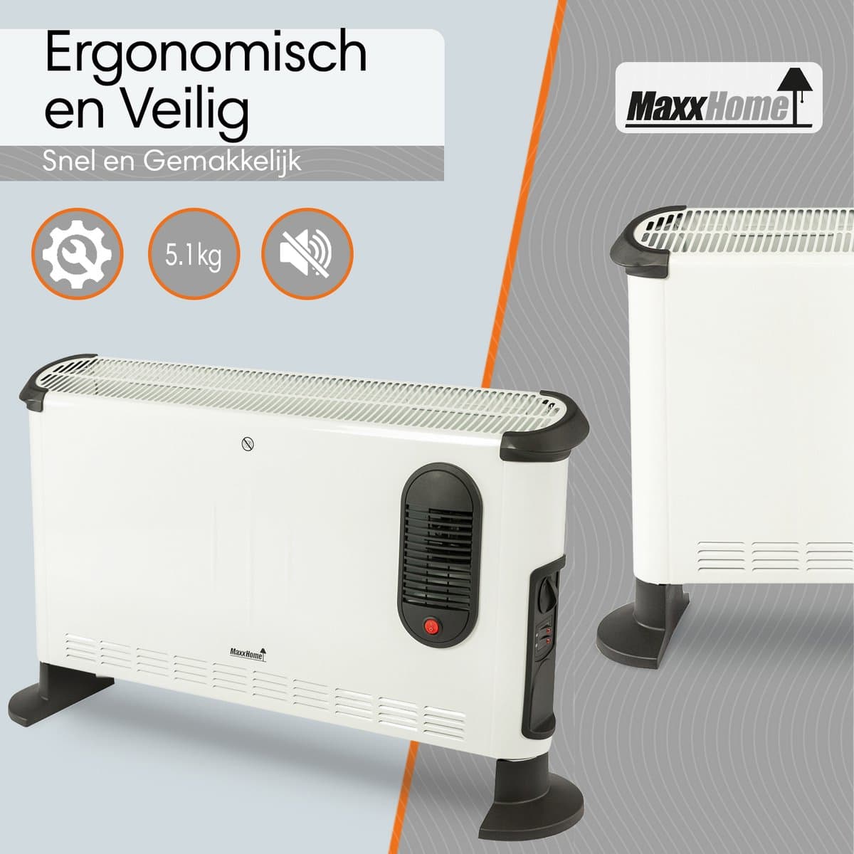 MaxxHome Convectorkachel met turboventilator, elektrische verwarming, elektrische kachel, radiator met drie warmtestanden voor ruimtes tot 75 m³, voor binnen, thermostaat 3000 Watt productafbeelding 3