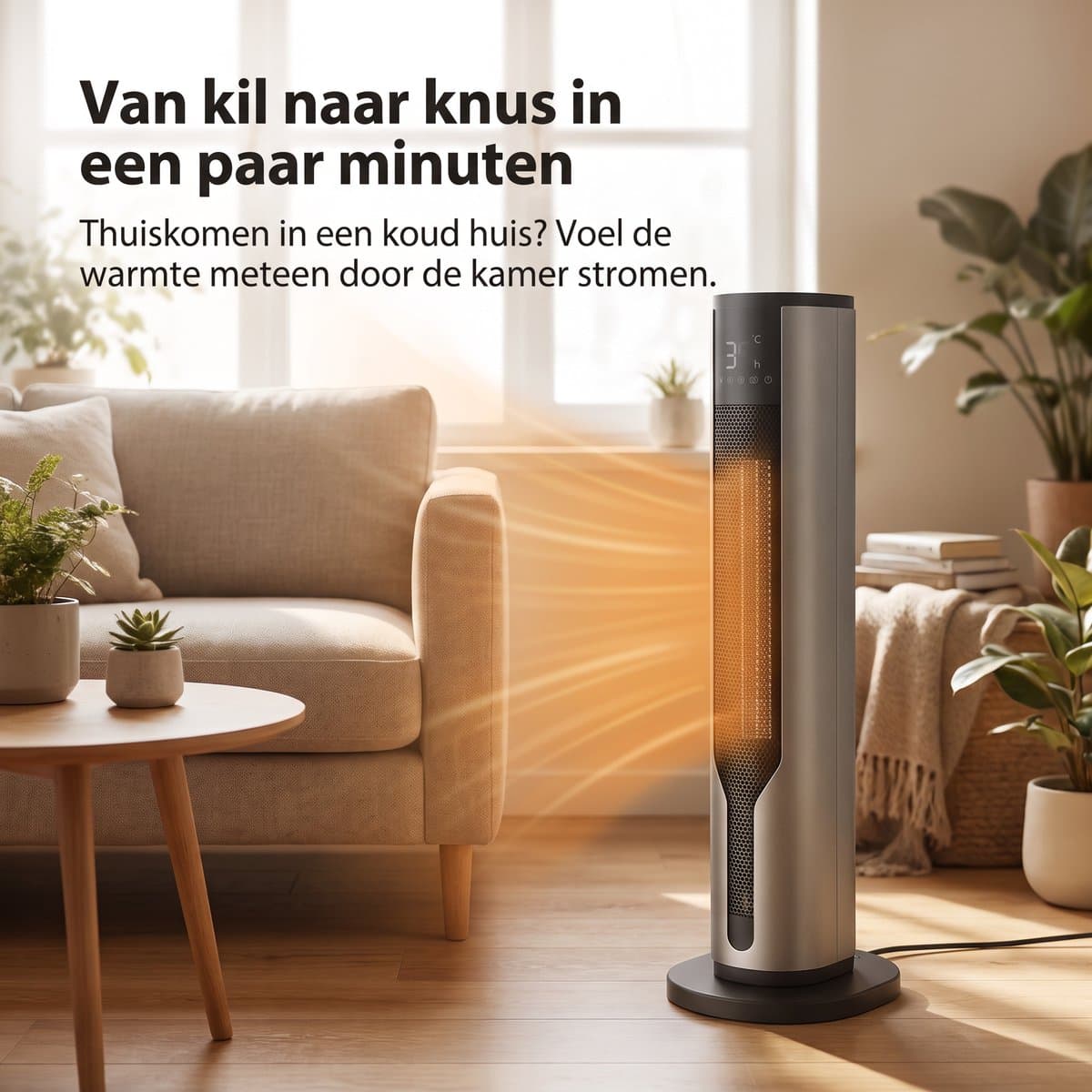 HeatSense® Elektrische Kachel - 2-in-1 Heater - 2000W Ventilatorkachel - Verstelbare Temperatuur - Electrische Keramische Kachel met Stoffilter - Geschikt voor Camper/Caravan/Camping - Winter en Zomer - Platina Grijs productafbeelding