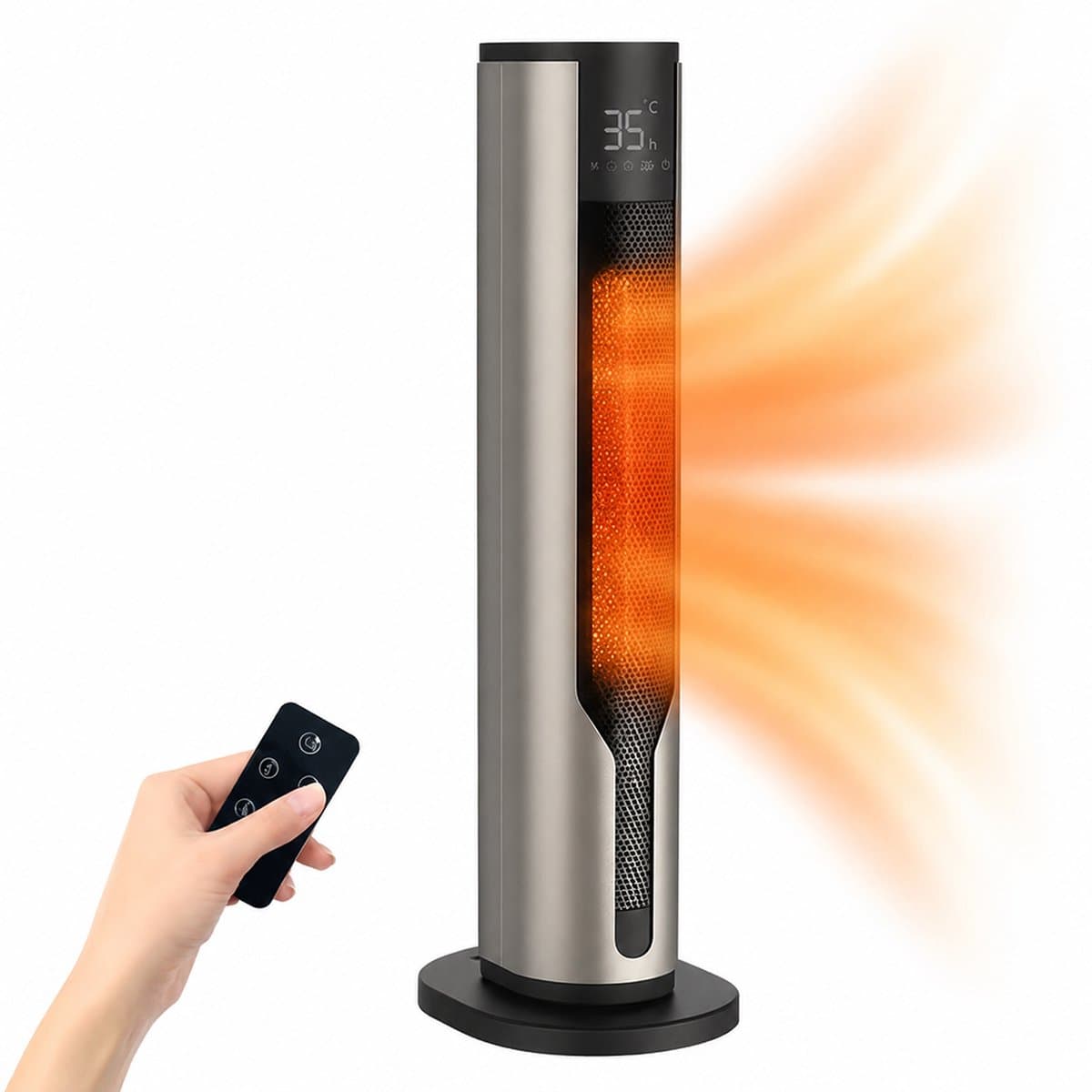 HeatSense® Elektrische Kachel - 2-in-1 Heater - 2000W Ventilatorkachel - Verstelbare Temperatuur - Electrische Keramische Kachel met Stoffilter - Geschikt voor Camper/Caravan/Camping - Winter en Zomer - Platina Grijs productafbeelding