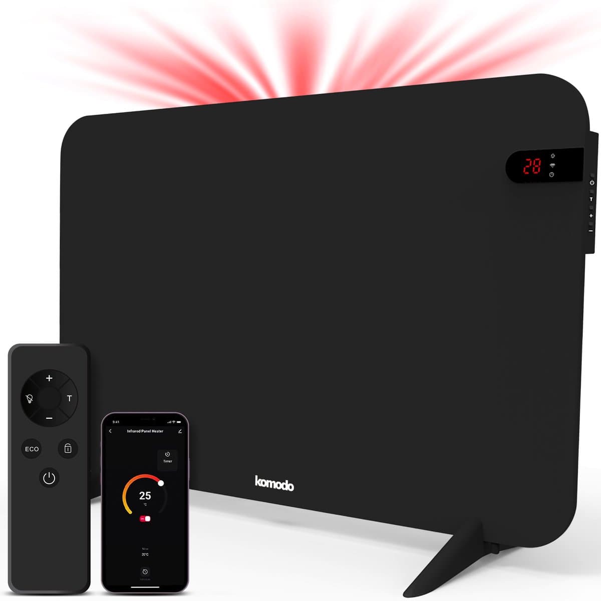 Komodo Infrarood Verwarmingspaneel - 450W - 72,5 x 45 cm - Verplaatsbaar & Hangend - Thermostaat - LED Display & WiFi App - Infrarood Verwarming, Elektrische Kachel, Paneel - Voor 15m2 productafbeelding