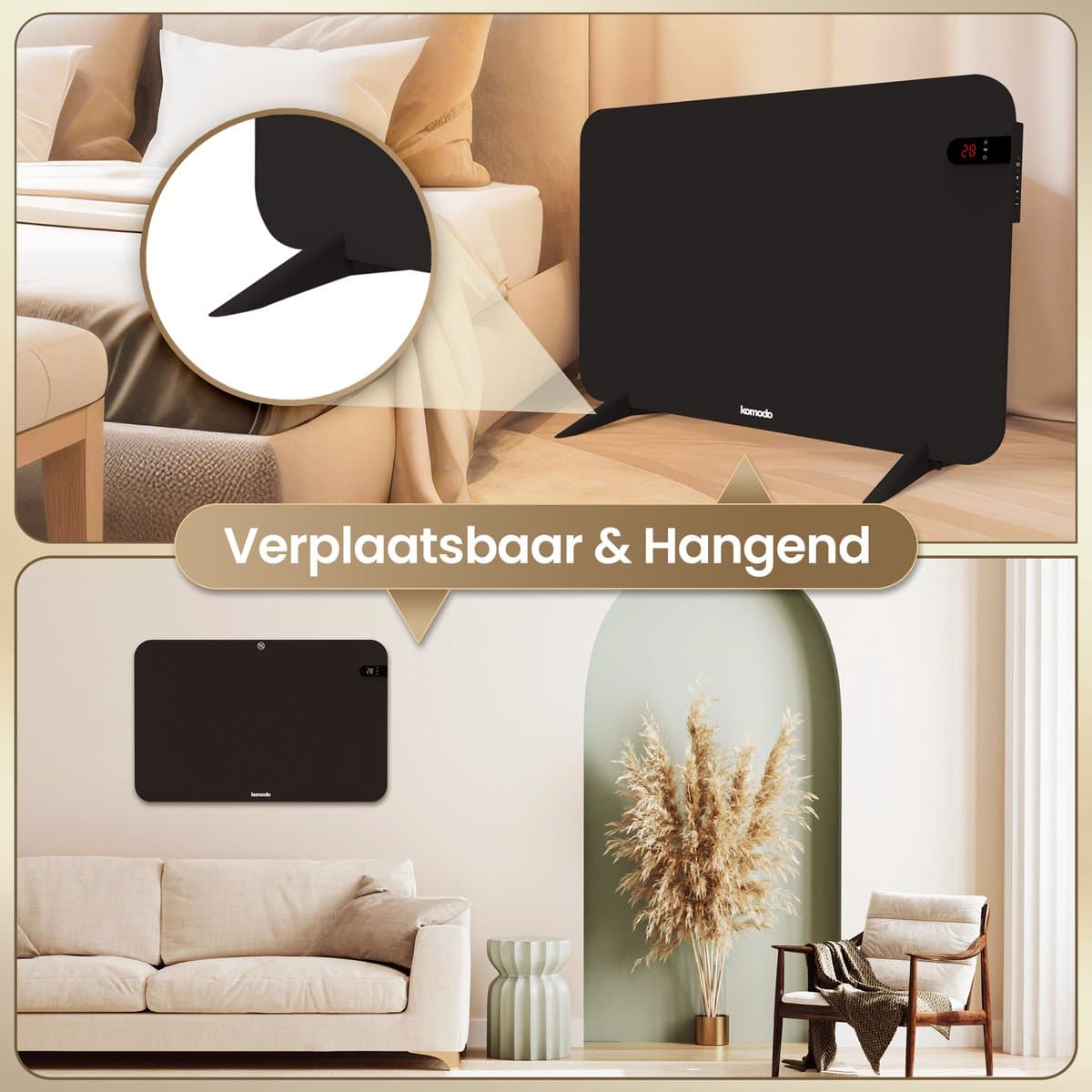 Komodo Infrarood Verwarmingspaneel - 450W - 72,5 x 45 cm - Verplaatsbaar & Hangend - Thermostaat - LED Display & WiFi App - Infrarood Verwarming, Elektrische Kachel, Paneel - Voor 15m2 productafbeelding