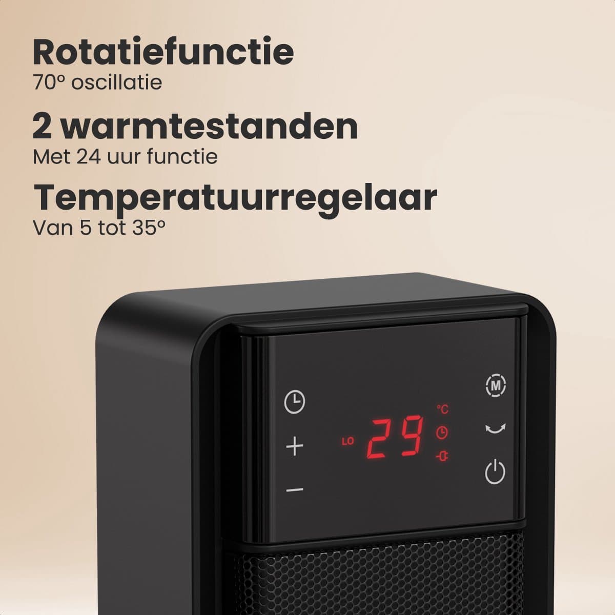 Auronic Elektrische Kachel - 2000W Heater - Keramische Kachel - Tot 30m2 - Roterend - Toren Kachel - Met Afstandsbediening - Zwart productafbeelding