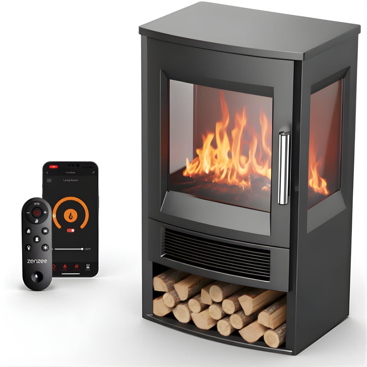 Elektrische kachel – Sfeerhaard – Thermostaat – Timer - Afstandsbediening - WiFi APP bediening – 1800W – Zwart – Bijverwarming – Ventilatorkachel – Heater – Elektrische verwarming – Convectorverwarming - Haard - Openhaard productafbeelding