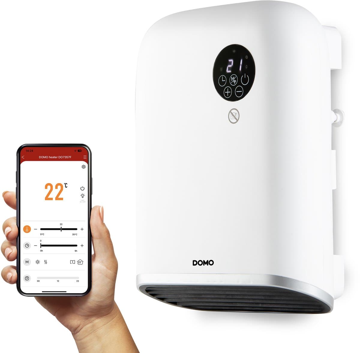 DOMO DO7357F Badkamer Verwarming - Elektrische Kachel - Wifi bediening via App - IP24 - 2000W - Wit productafbeelding
