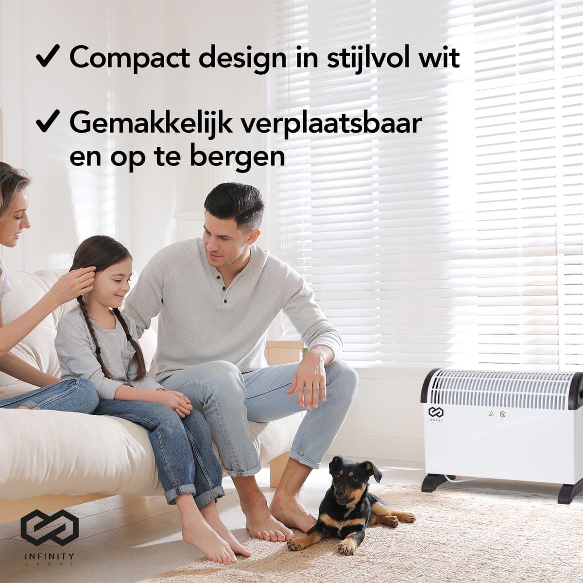 Infinity Goods Elektrische Convectorkachel - Turbo Functie en Ventilator - 750 / 1500 / 2000W - Verstelbare Thermostaat - Radiatorkachel - Oververhittingsbeveiliging - 35m² - Zwart/Wit productafbeelding
