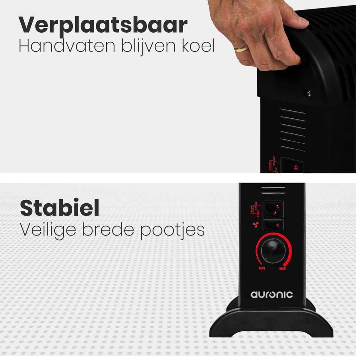 Auronic Elektrische Convectorkachel - 3 Warmtestanden Met Ventilator - 750/1250/2000 Watt - Regelbare Thermostaat - Ventilatorkachel - Oververhittingsbescherming - Zwart productafbeelding