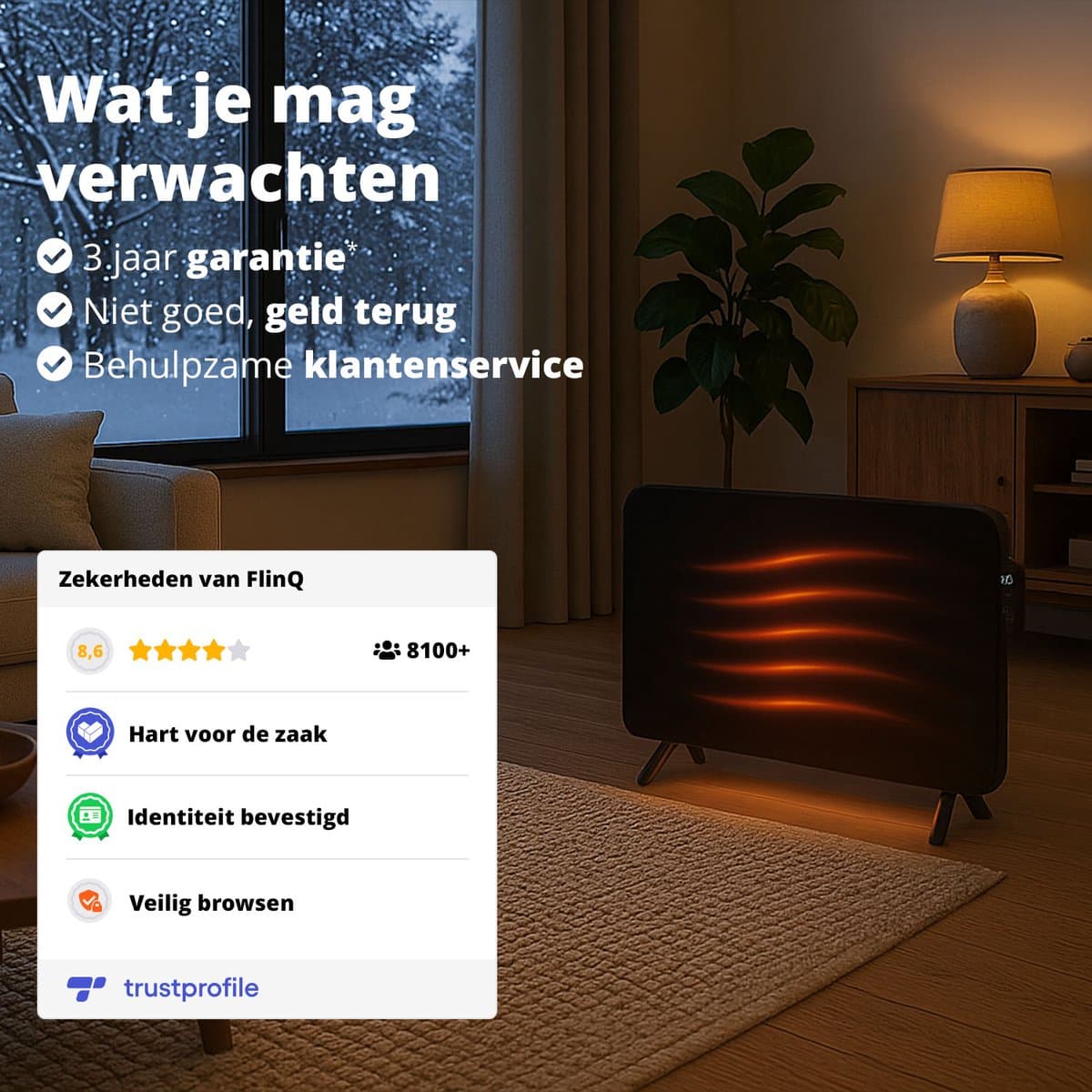 FlinQ Slimme Infrarood Verwarming - Elektrische Verwarmingspaneel - Moderne Kachel - Geschikt voor Badkamer - Staand & Verplaatsbaar - Met Thermostaat - Wit Paneel - 450 W productafbeelding