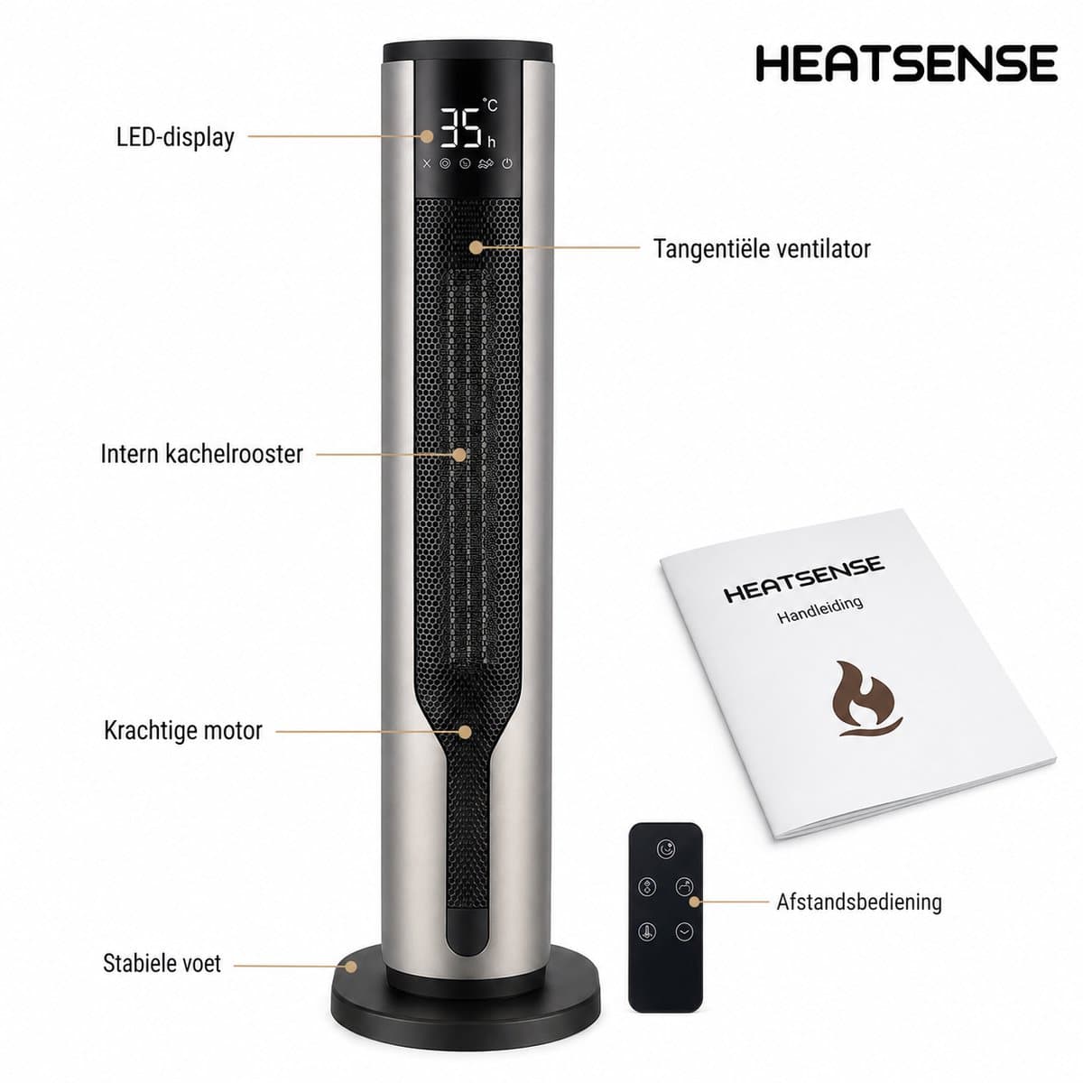 HeatSense® Elektrische Kachel - 2-in-1 Heater - 2000W Ventilatorkachel - Verstelbare Temperatuur - Electrische Keramische Kachel met Stoffilter - Geschikt voor Camper/Caravan/Camping - Winter en Zomer - Platina Grijs productafbeelding