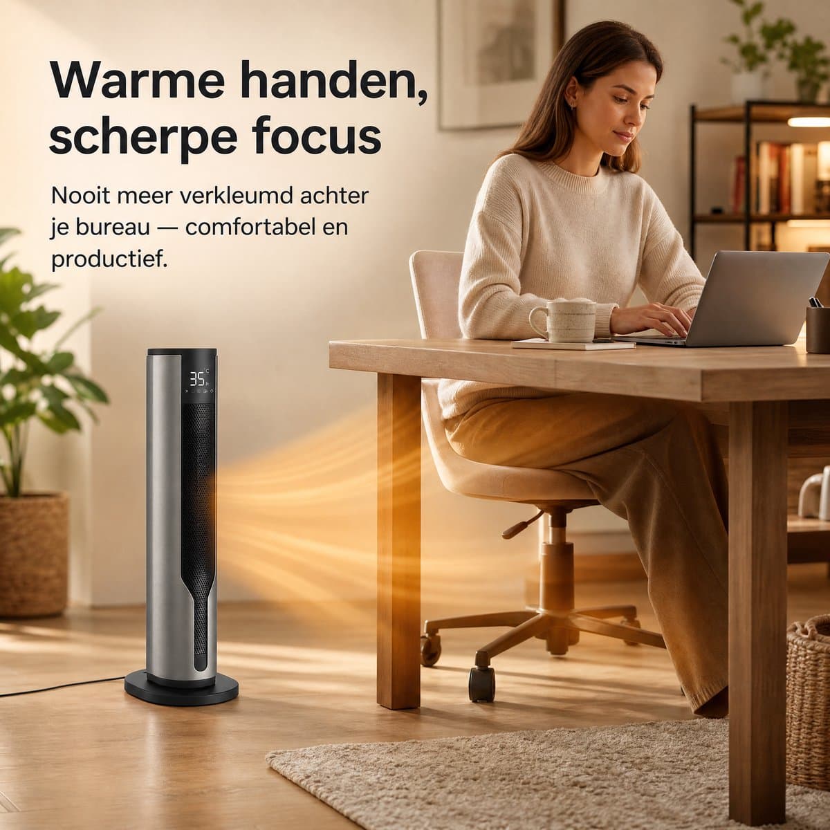 HeatSense® Elektrische Kachel - 2-in-1 Heater - 2000W Ventilatorkachel - Verstelbare Temperatuur - Electrische Keramische Kachel met Stoffilter - Geschikt voor Camper/Caravan/Camping - Winter en Zomer - Platina Grijs productafbeelding