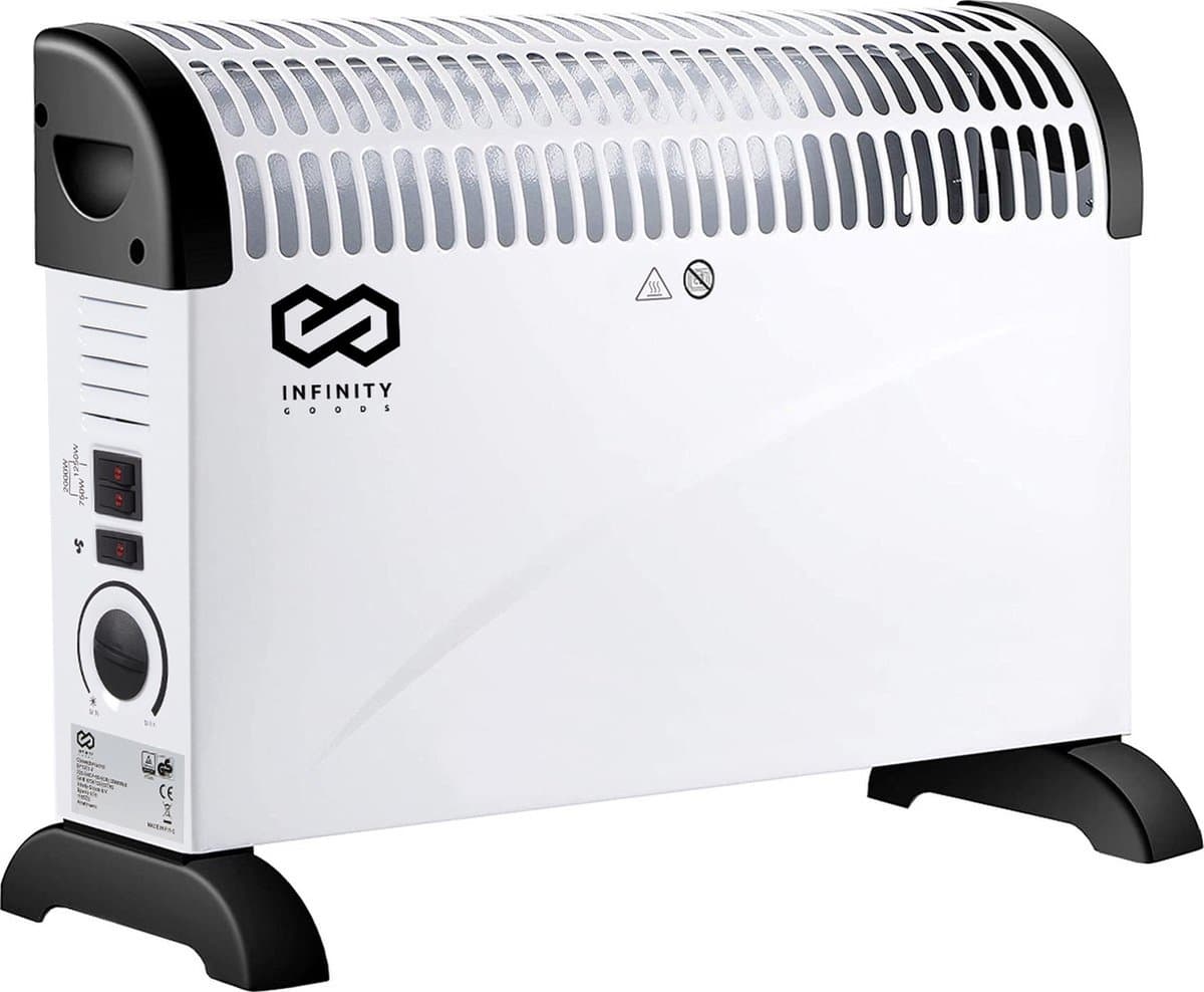 Infinity Goods Elektrische Convectorkachel - Turbo Functie en Ventilator - 750 / 1500 / 2000W - Verstelbare Thermostaat - Radiatorkachel - Oververhittingsbeveiliging - 35m² - Zwart/Wit productafbeelding