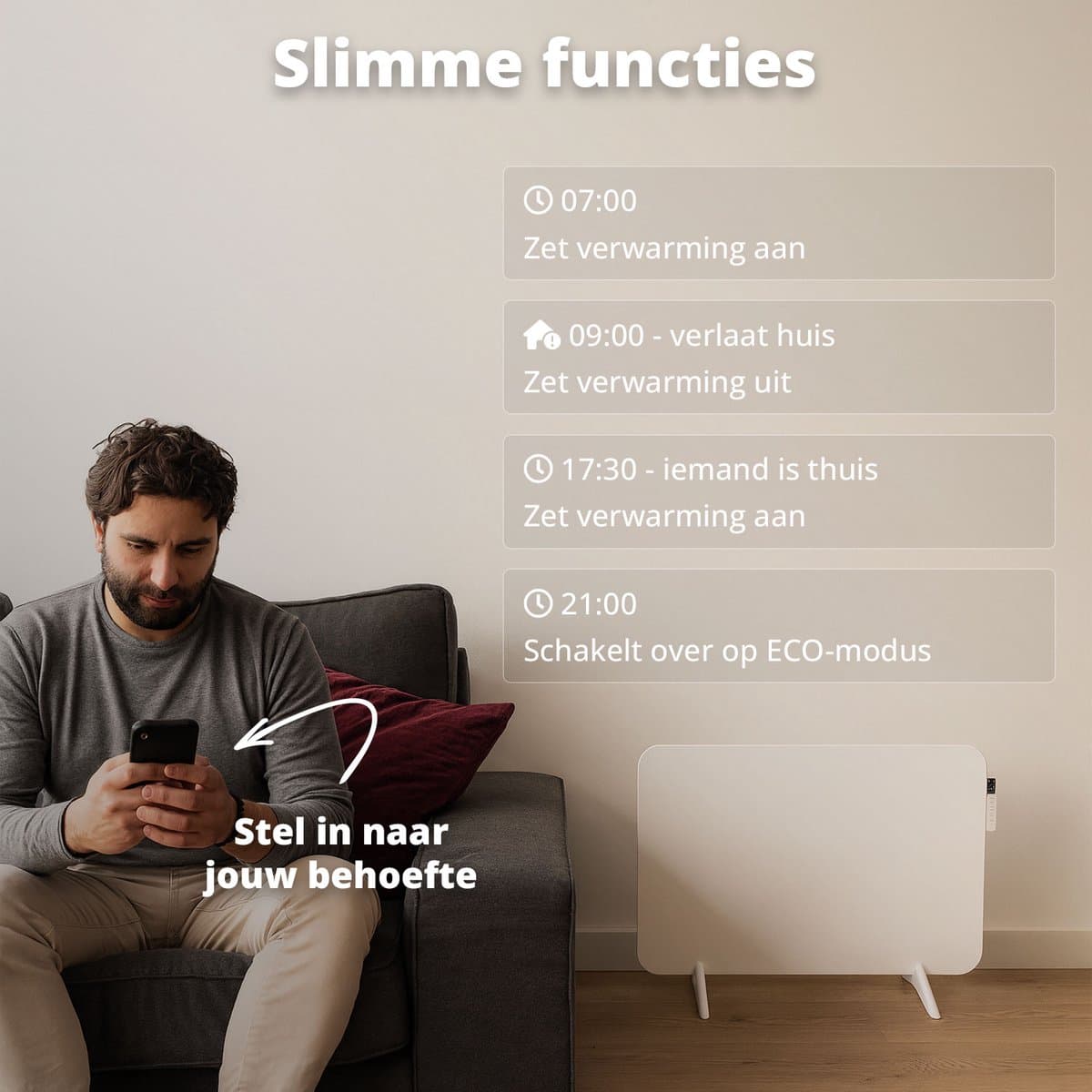 FlinQ Slimme Infrarood Verwarming - Elektrische Verwarmingspaneel - Moderne Kachel - Geschikt voor Badkamer - Staand & Verplaatsbaar - Met Thermostaat - Wit Paneel - 450 W productafbeelding