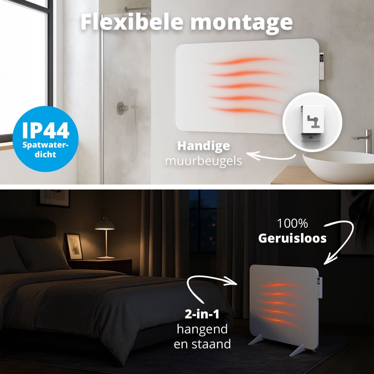 FlinQ Slimme Infrarood Verwarming - Elektrische Verwarmingspaneel - Moderne Kachel - Geschikt voor Badkamer - Staand & Verplaatsbaar - Met Thermostaat - Wit Paneel - 450 W productafbeelding