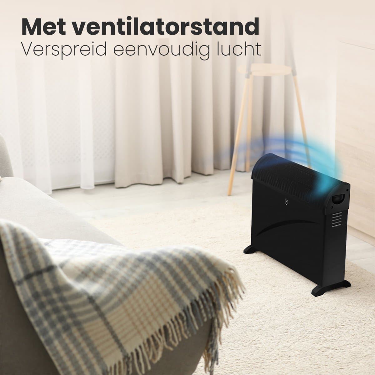 Auronic Elektrische Convectorkachel - 3 Warmtestanden Met Ventilator - 750/1250/2000 Watt - Regelbare Thermostaat - Ventilatorkachel - Oververhittingsbescherming - Zwart productafbeelding