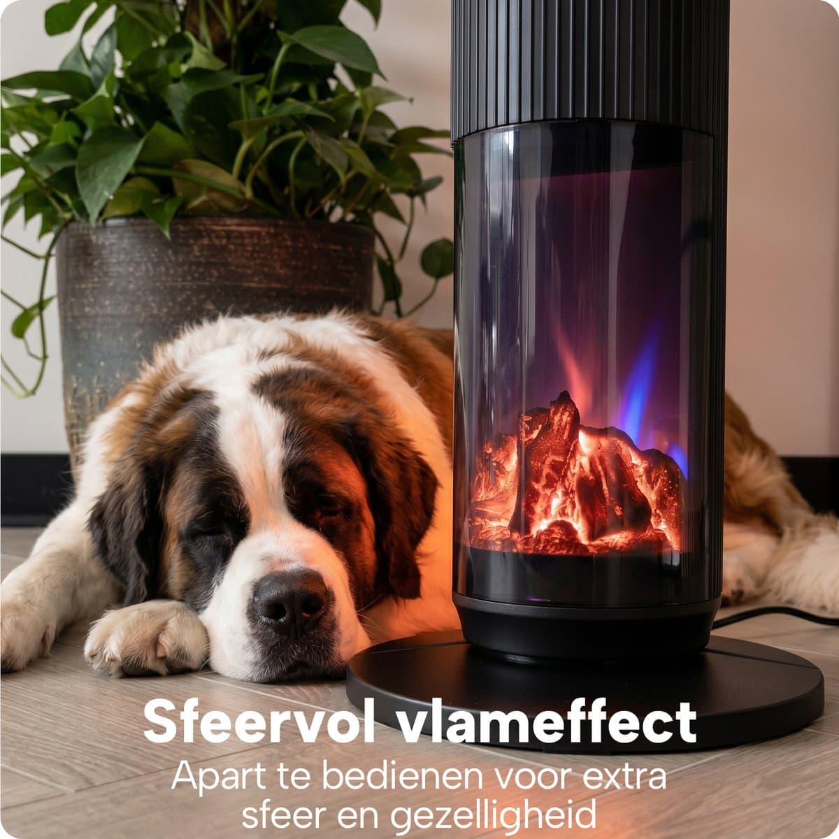 Elektrische Kachel met Sfeerhaard en Thermostaat 18-45 °C – Keramische Ventilatorkachel – Verwarming met Swingfunctie – Timer – Zwart - BREND BR-2222 productafbeelding