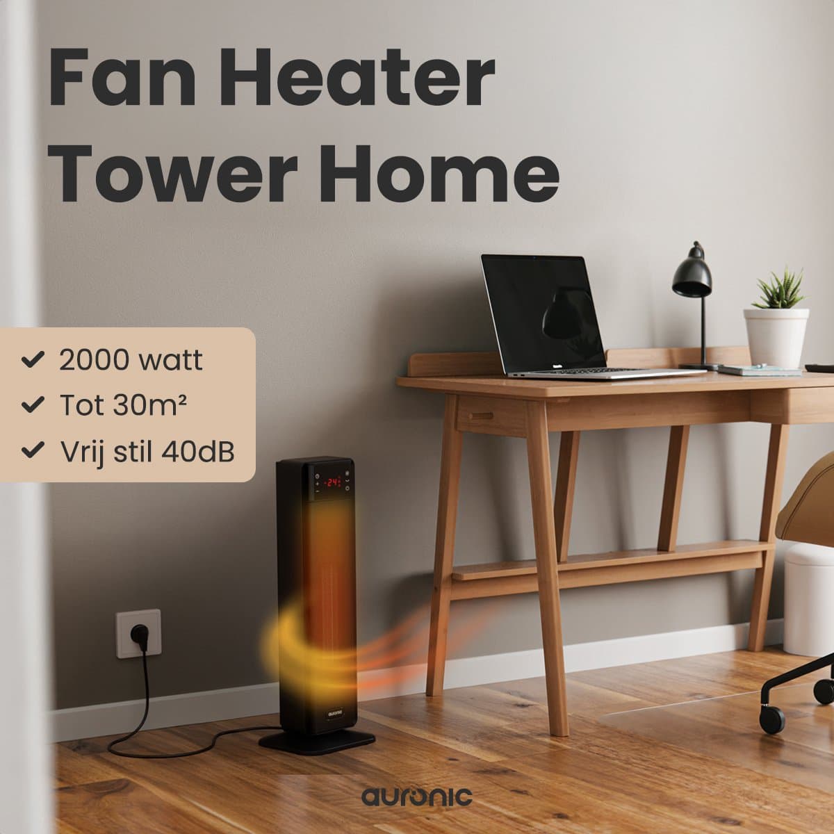 Auronic Elektrische Kachel - 2000W Heater - Keramische Kachel - Tot 30m2 - Roterend - Toren Kachel - Met Afstandsbediening - Zwart productafbeelding
