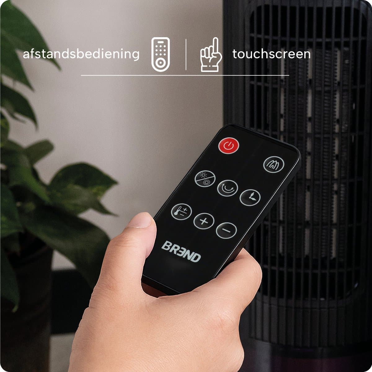 Elektrische Kachel met Sfeerhaard en Thermostaat 18-45 °C – Keramische Ventilatorkachel – Verwarming met Swingfunctie – Timer – Zwart - BREND BR-2222 productafbeelding