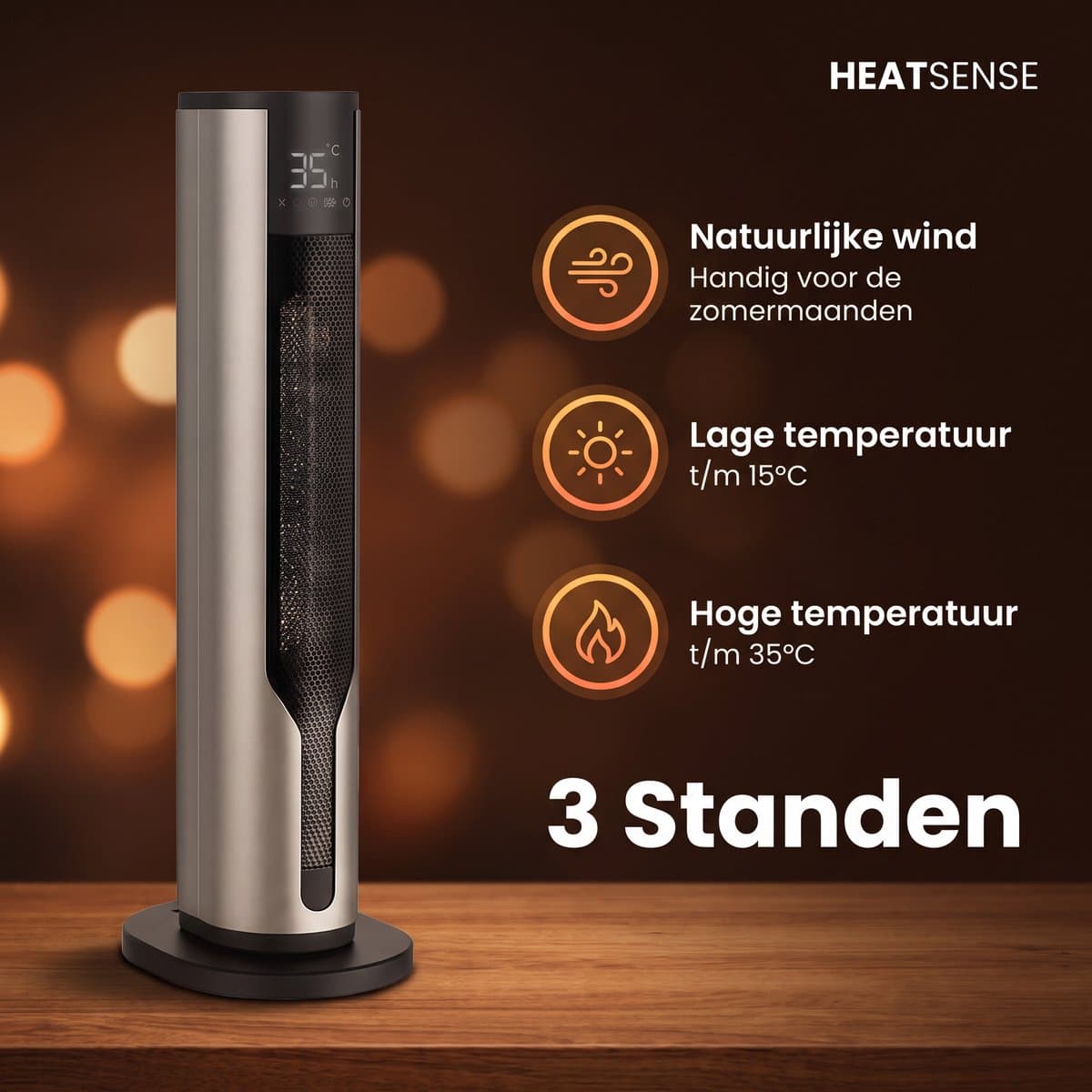 HeatSense® Elektrische Kachel - 2-in-1 Heater - 2000W Ventilatorkachel - Verstelbare Temperatuur - Electrische Keramische Kachel met Stoffilter - Geschikt voor Camper/Caravan/Camping - Winter en Zomer - Platina Grijs productafbeelding