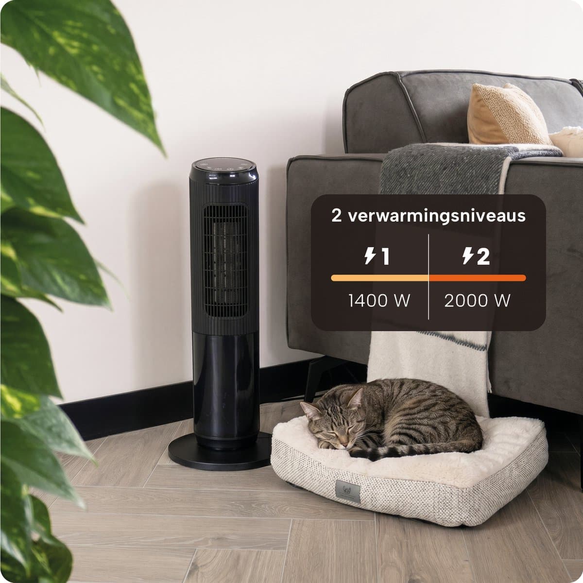 Elektrische Kachel met Sfeerhaard en Thermostaat 18-45 °C – Keramische Ventilatorkachel – Verwarming met Swingfunctie – Timer – Zwart - BREND BR-2222 productafbeelding